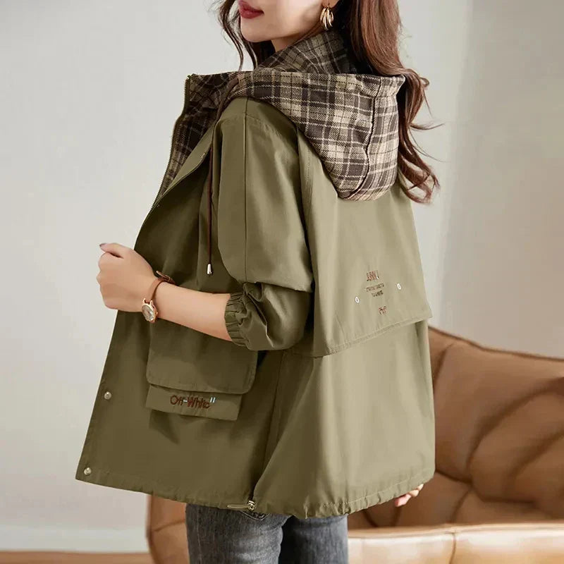 New Korean Fashion Short Hooded Windbreaker Female Long-Sleeved