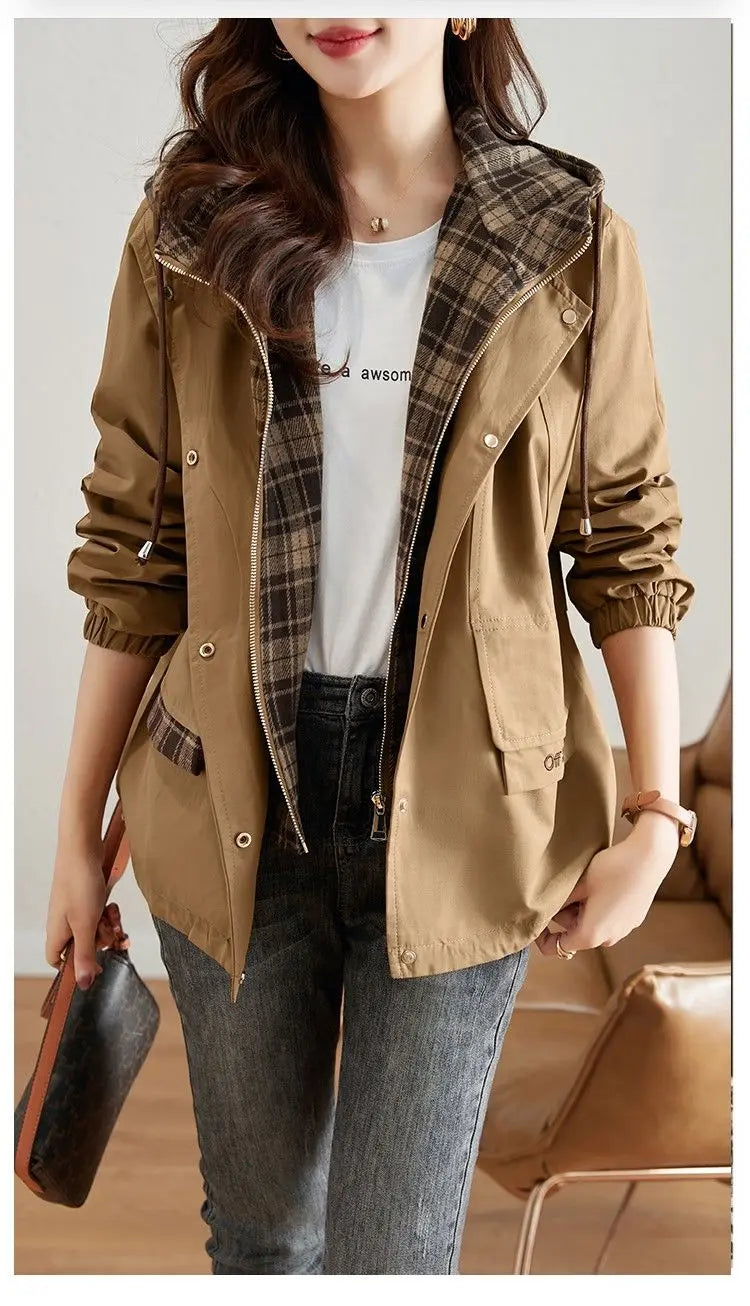 New Korean Fashion Short Hooded Windbreaker Female Long-Sleeved