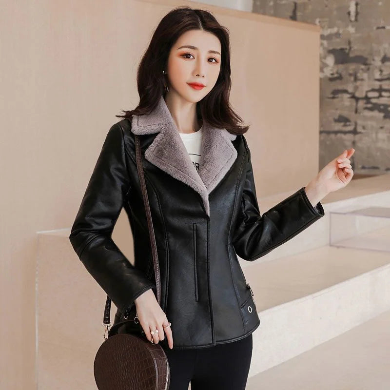 New Winter Pu Leather Jacket Short Blazers Coat