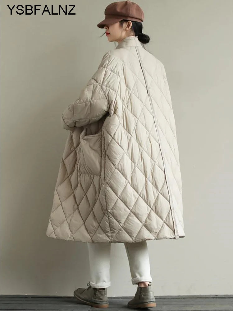 Winter Arrivals Women Cotton Coats Diamond Lattice Block