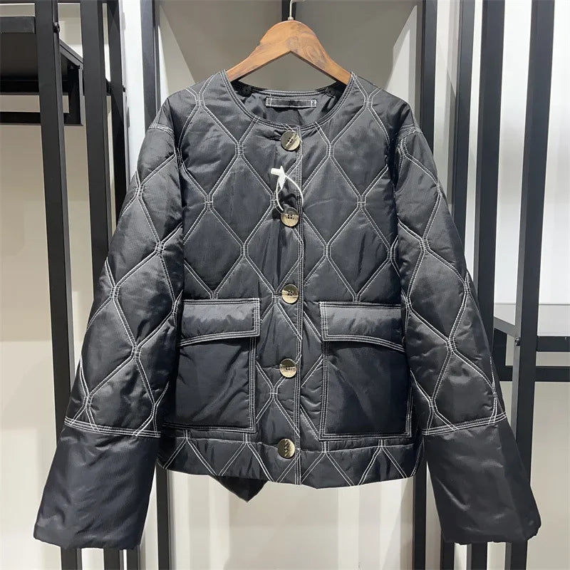 Autumn/Winter Nordic Ruffled Quilting Short Type Parkas Women