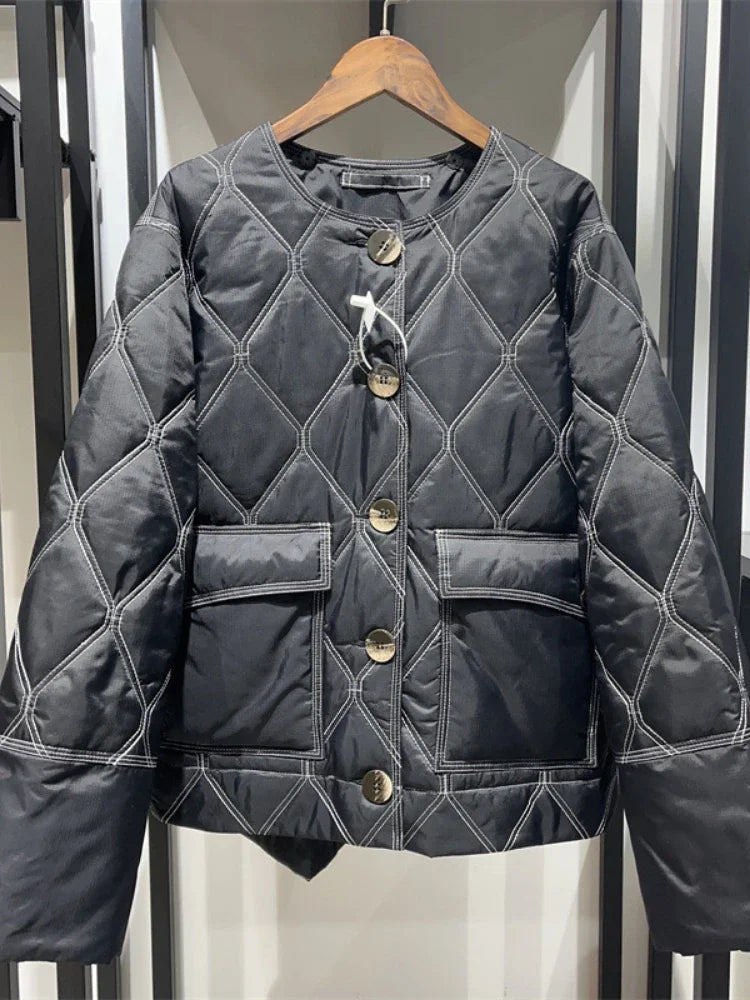 Autumn/Winter Nordic Ruffled Quilting Short Type Parkas Women