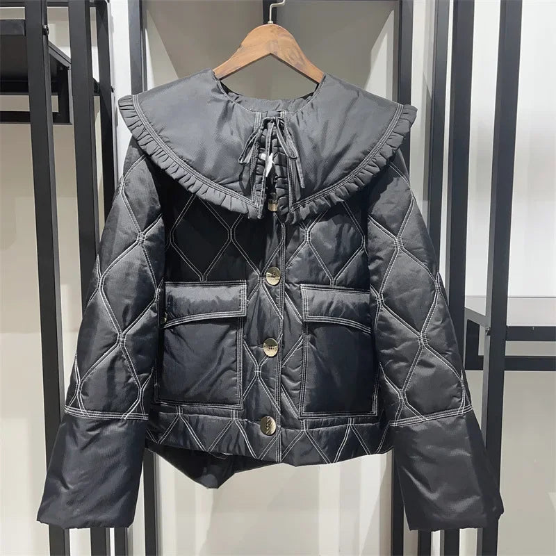 Autumn/Winter Nordic Ruffled Quilting Short Type Parkas Women