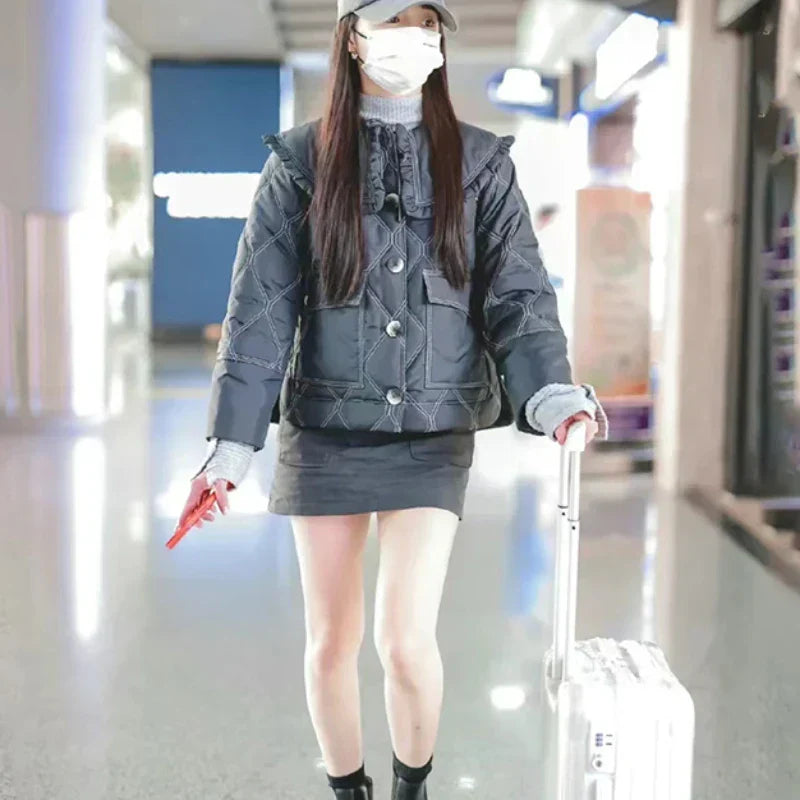 Autumn/Winter Nordic Ruffled Quilting Short Type Parkas Women