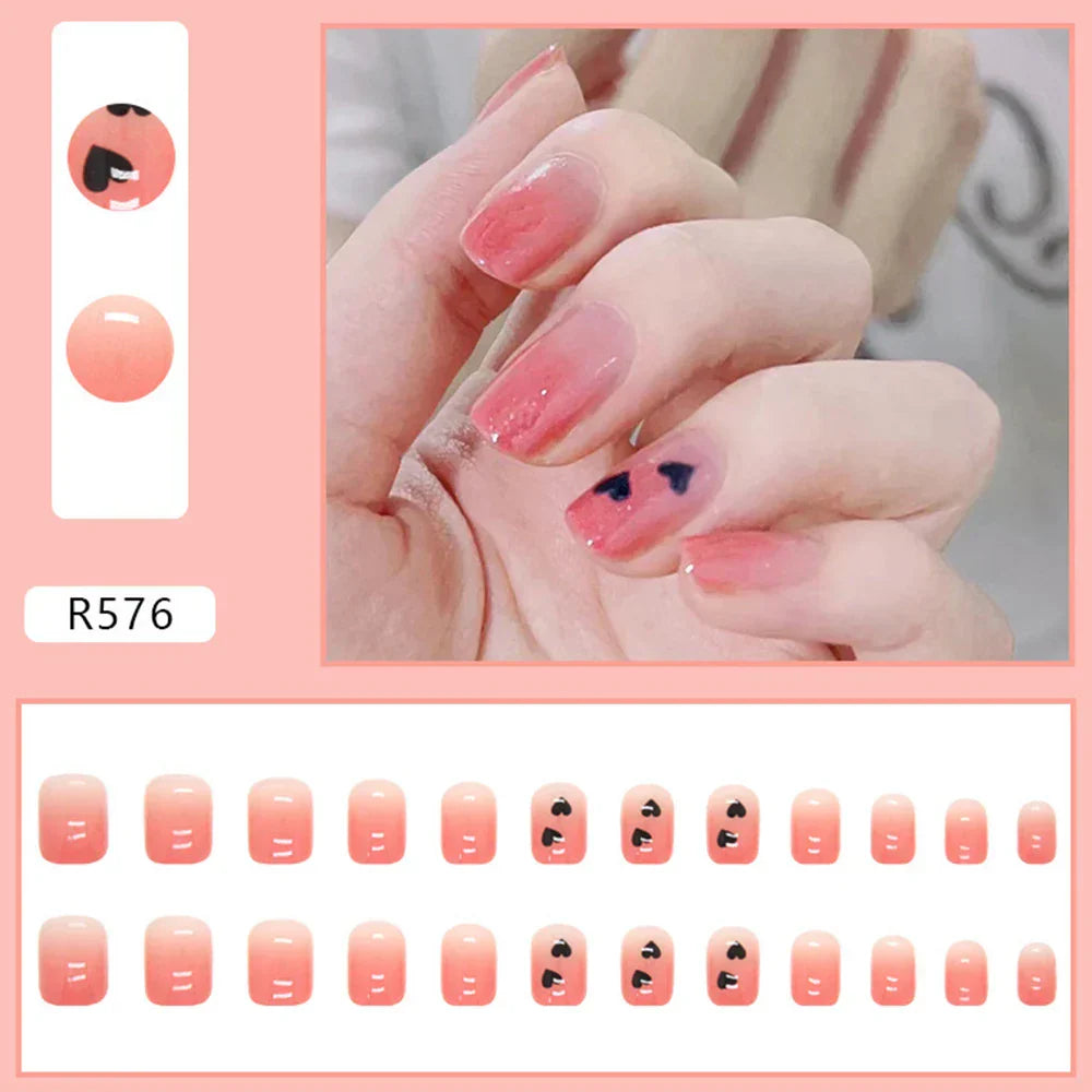 Gradient False Nails Cute Star Printed Design Fake