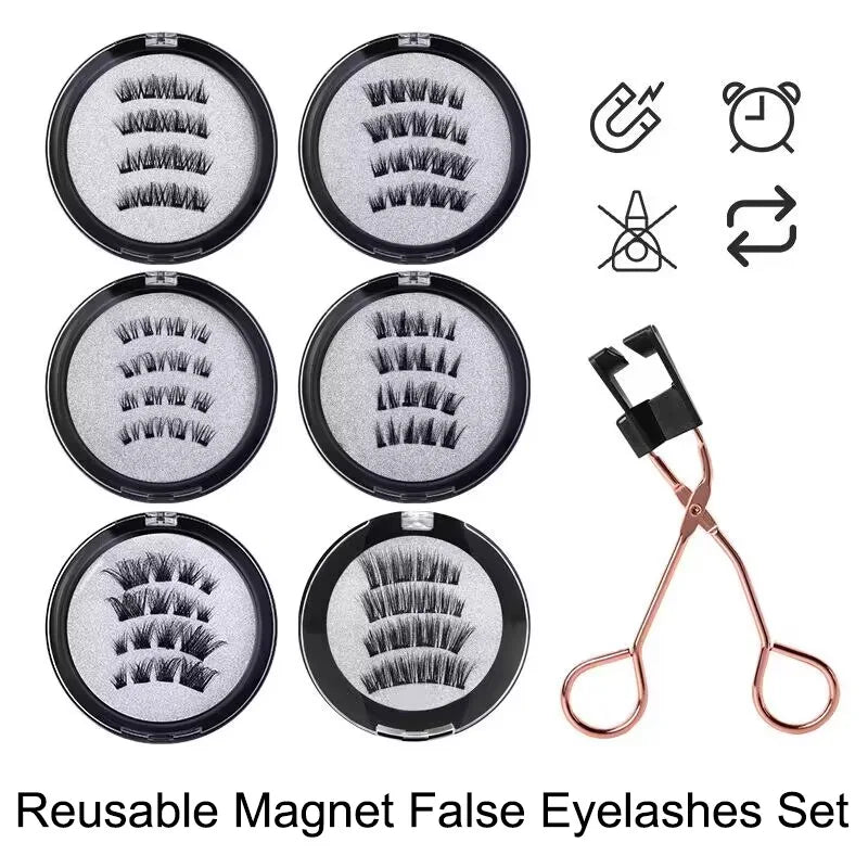 Pcs-Reusable Magnetic False Eyelashes With Eyelash Curler