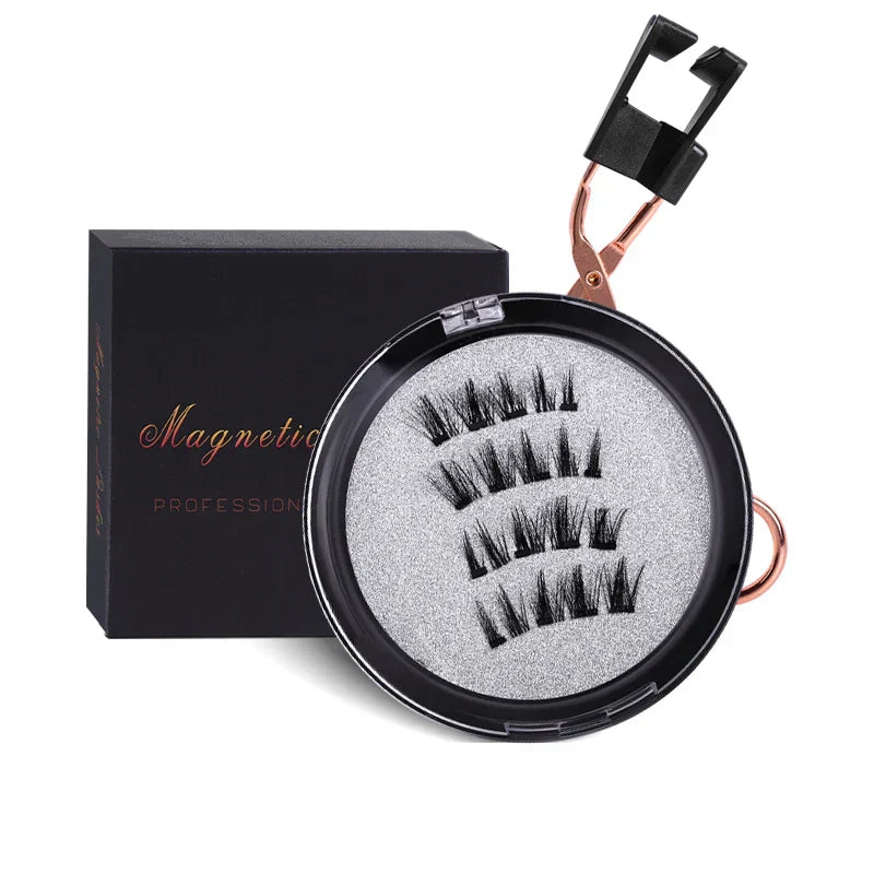 Pcs-Reusable Magnetic False Eyelashes With Eyelash Curler
