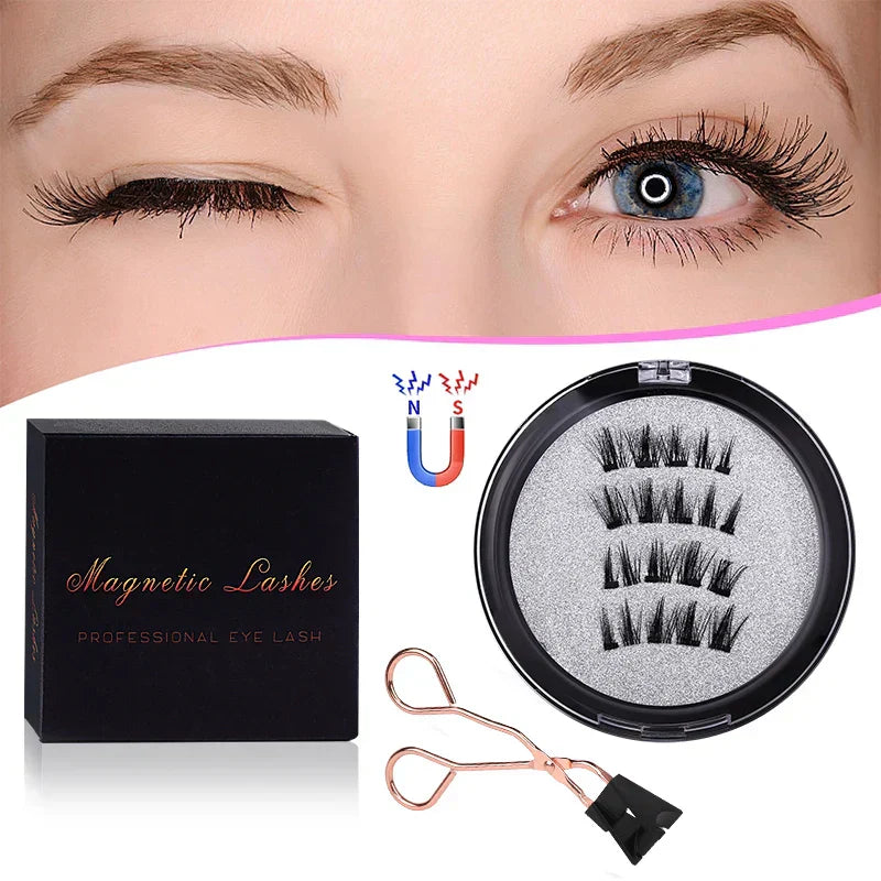 Pcs-Reusable Magnetic False Eyelashes With Eyelash Curler