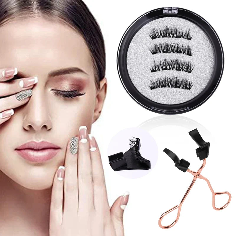 Pcs-Reusable Magnetic False Eyelashes With Eyelash Curler