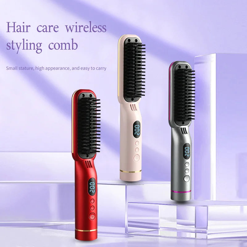 Mah Wireless Hair Straightener Hot Comb With Led