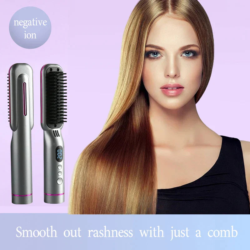 Mah Wireless Hair Straightener Hot Comb With Led