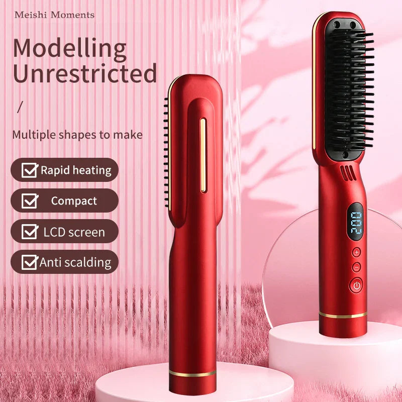 Mah Wireless Hair Straightener Hot Comb With Led