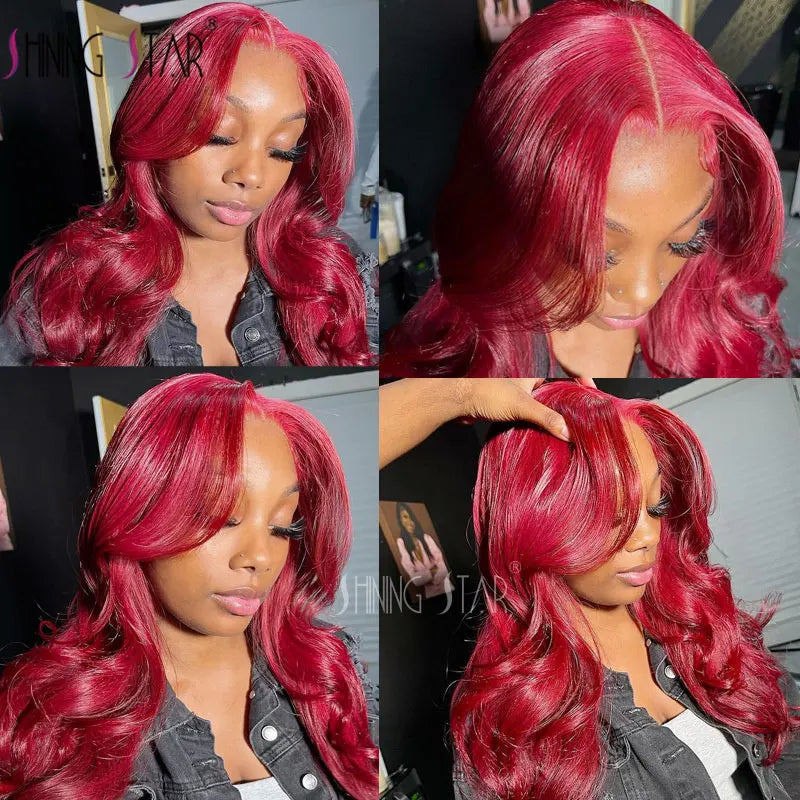 Colored Burgundy X Hd Lace Frontal Wigs Red