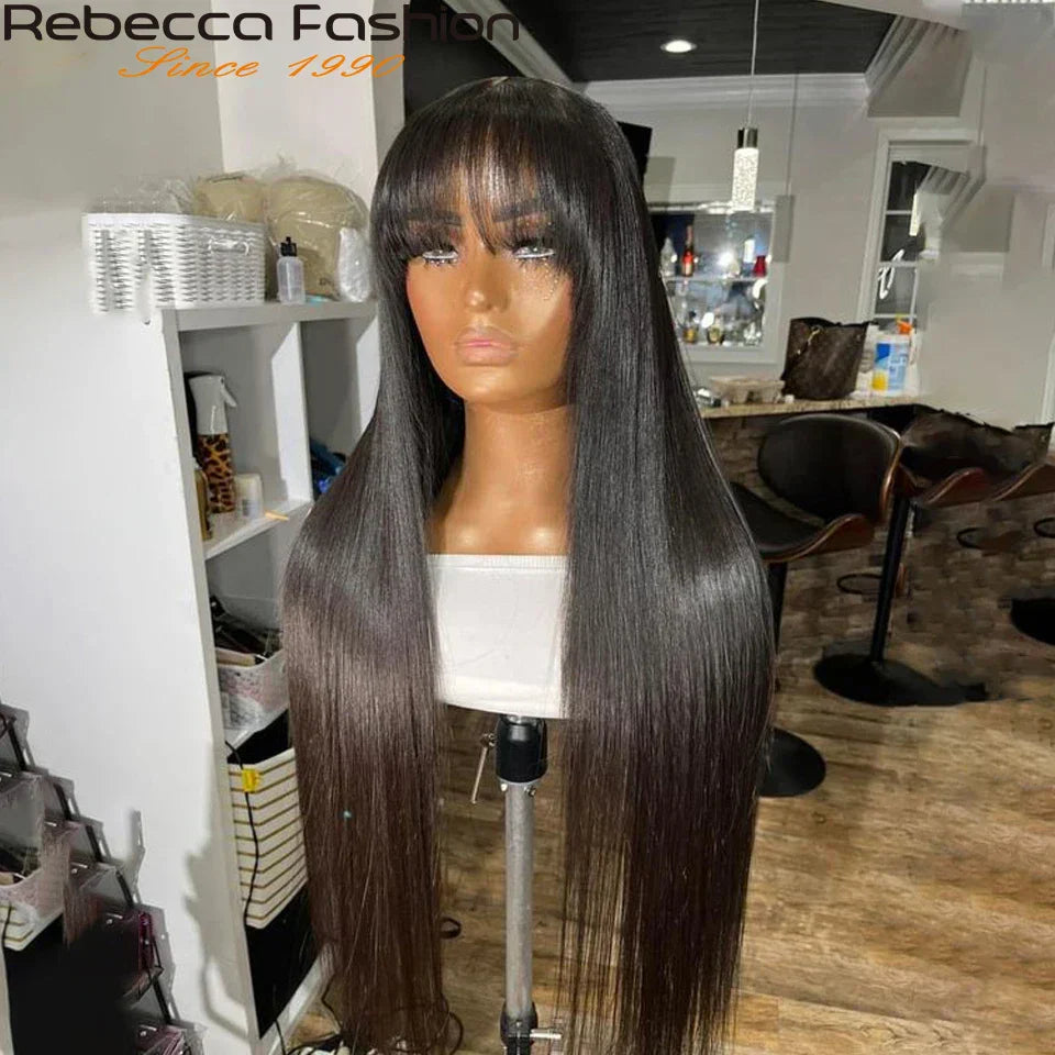 Straight Human Hair Wigs With Bangs For Women