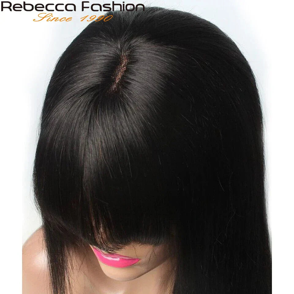 Straight Human Hair Wigs With Bangs For Women