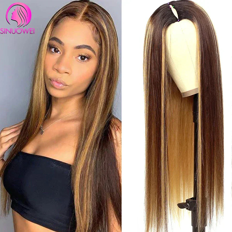 Sinuowei Highlight Wig V Part Wig Human Hair