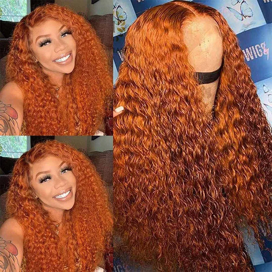 Orange Ginger Lace Front Wig Curly Human Hair