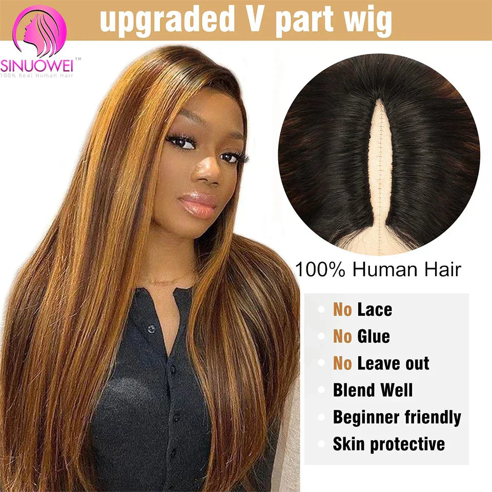 Sinuowei Highlight Wig V Part Wig Human Hair