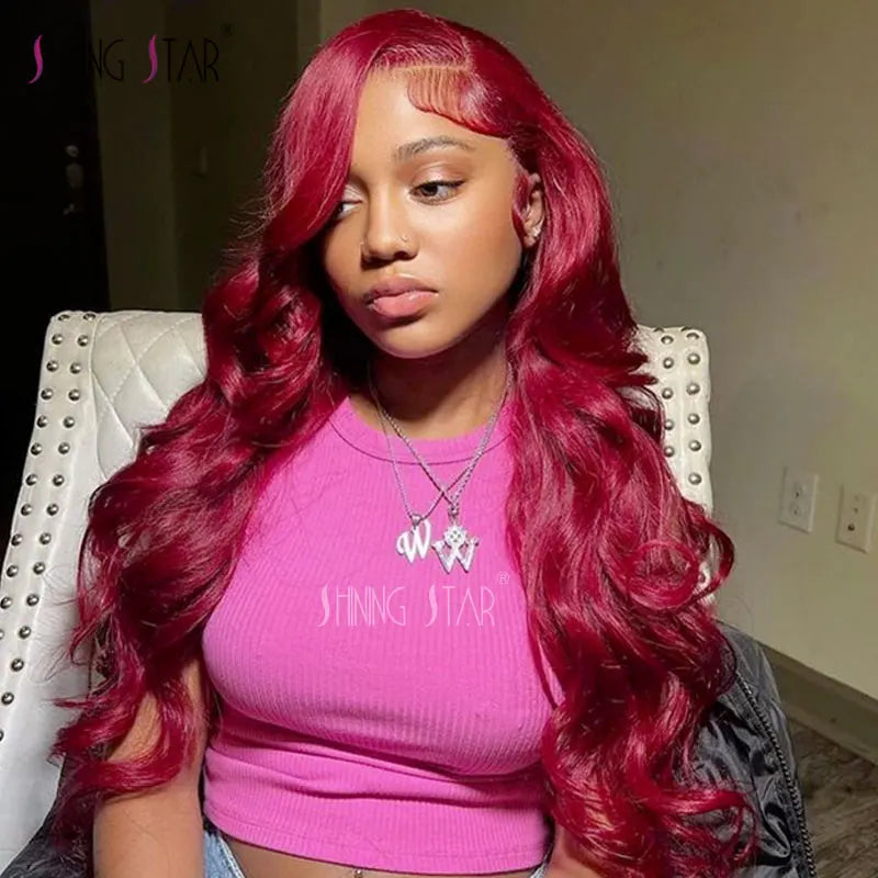 Colored Burgundy X Hd Lace Frontal Wigs Red