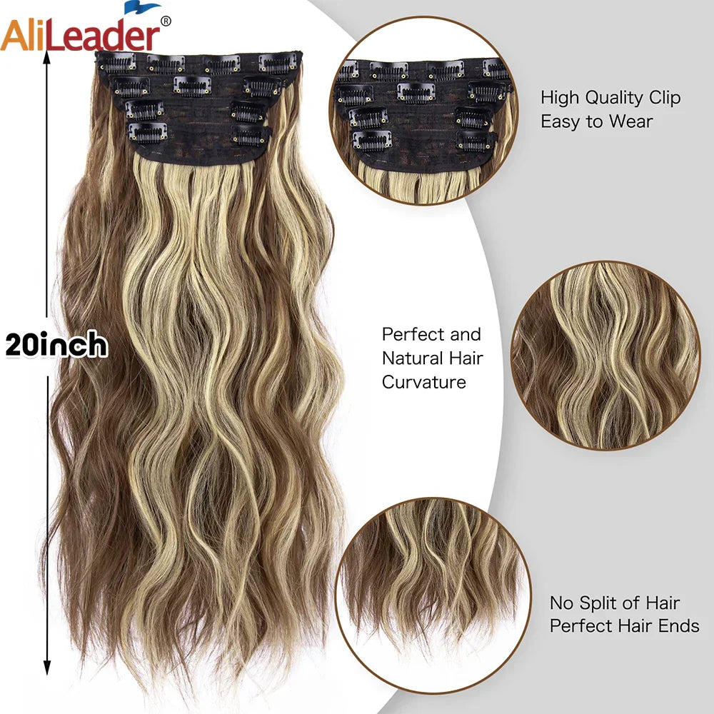 Set Synthetic Hair Clip In Long Wavy Thick