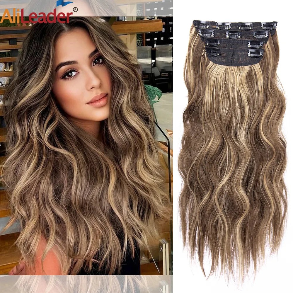 Set Synthetic Hair Clip In Long Wavy Thick