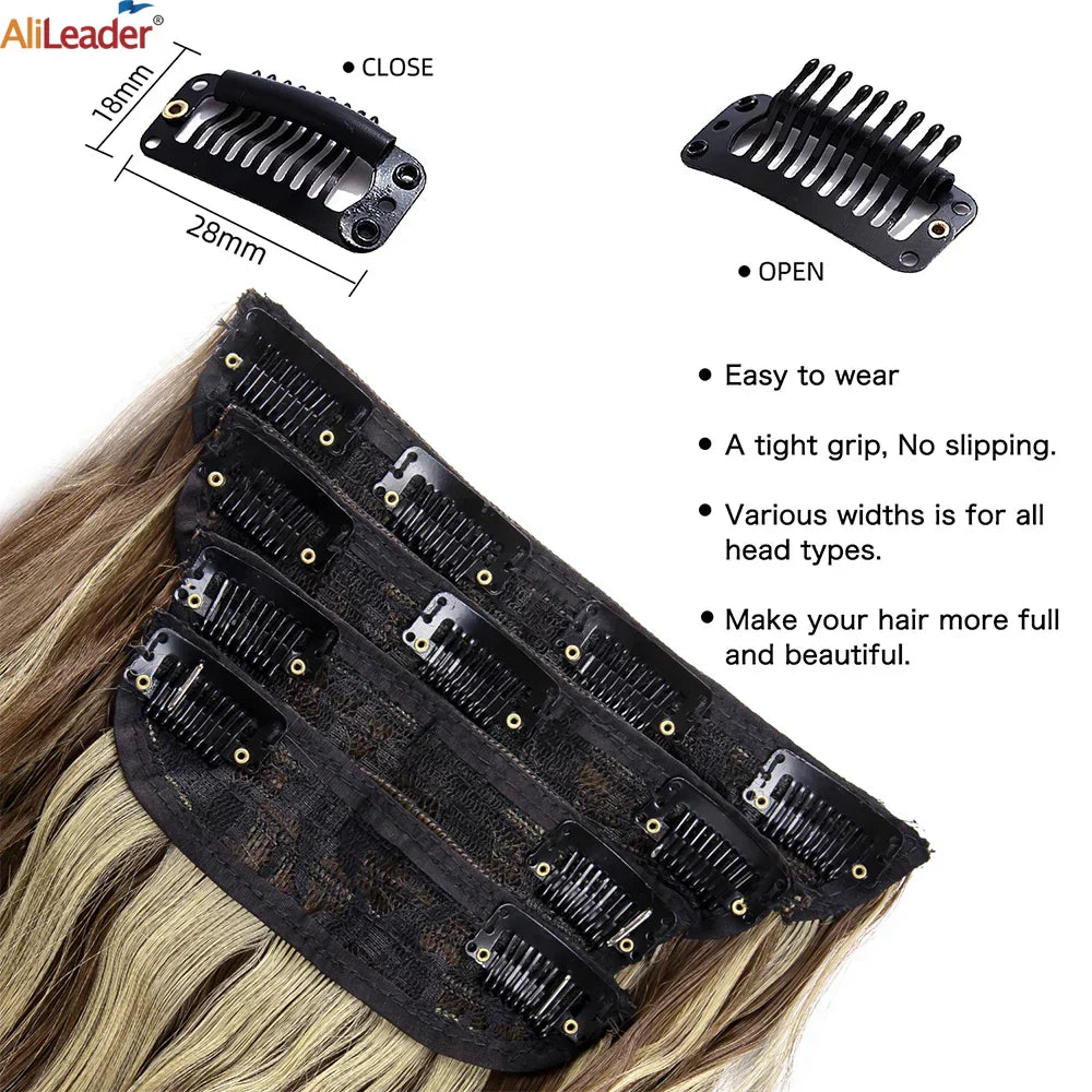 Set Synthetic Hair Clip In Long Wavy Thick