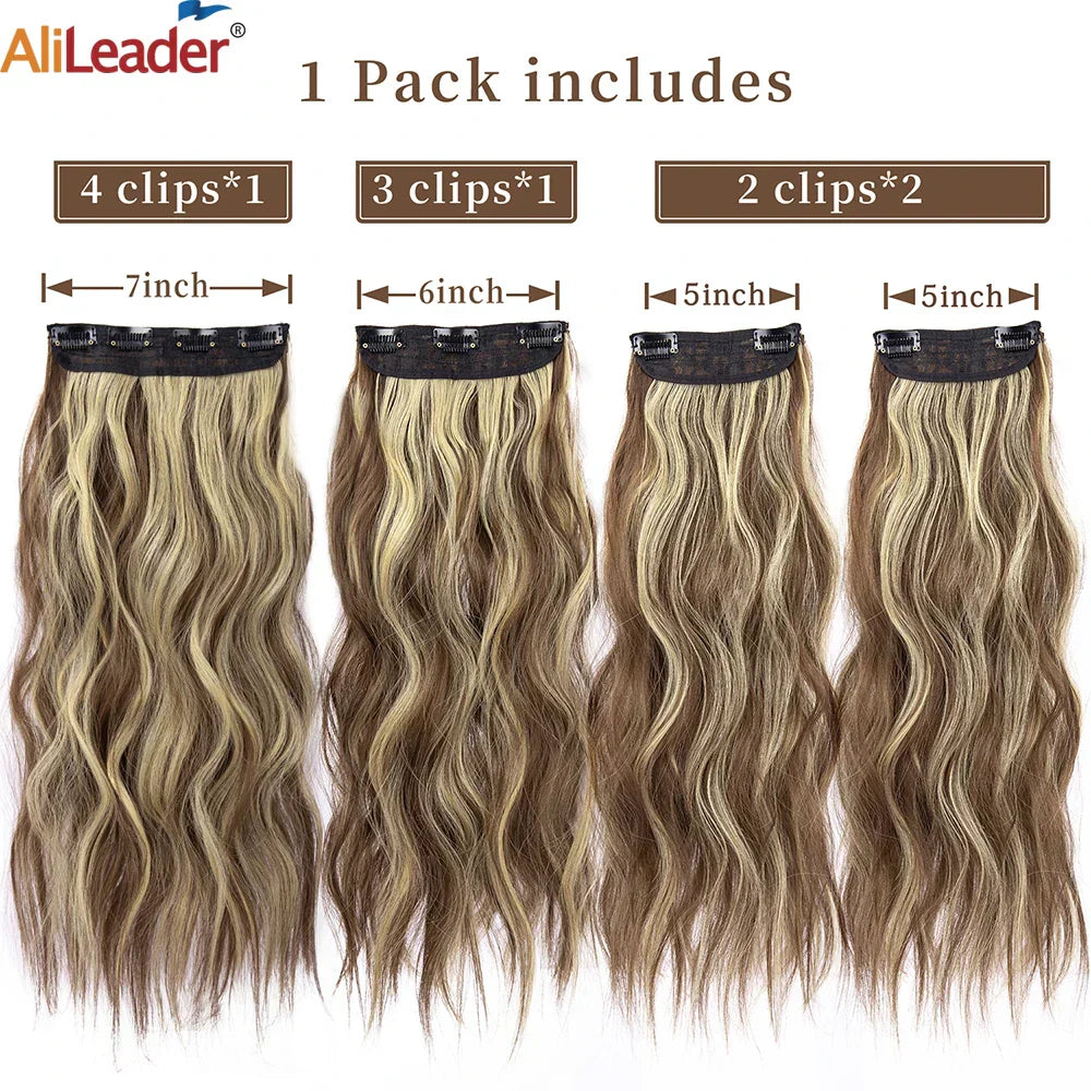 Set Synthetic Hair Clip In Long Wavy Thick