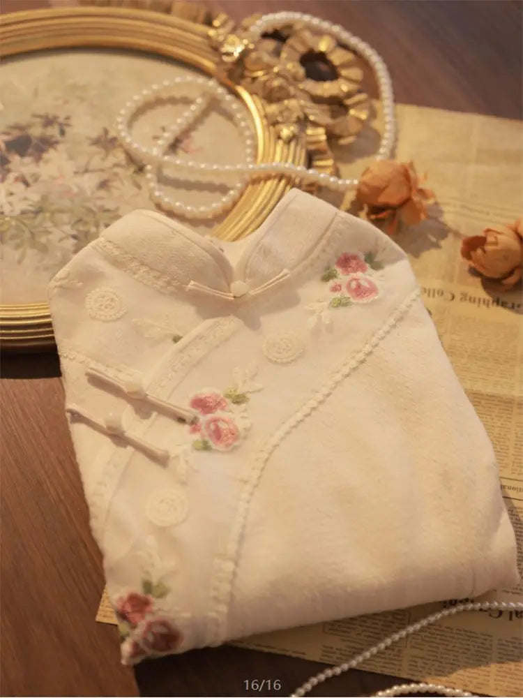 Apricot Cheongsam Qipao Embroidered Long Sleeve Autumn/Winter New