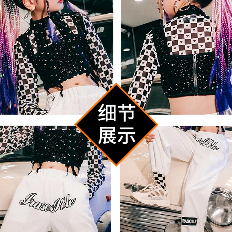 Black Sequins Vest White Pants For Girls Jazz