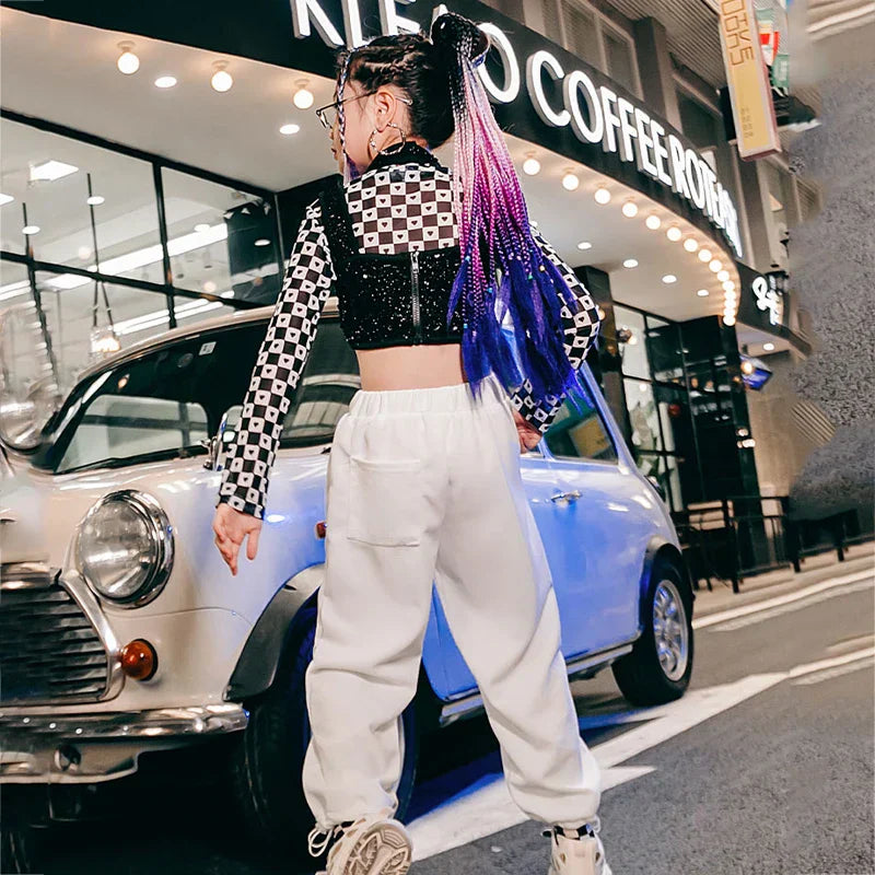 Black Sequins Vest White Pants For Girls Jazz