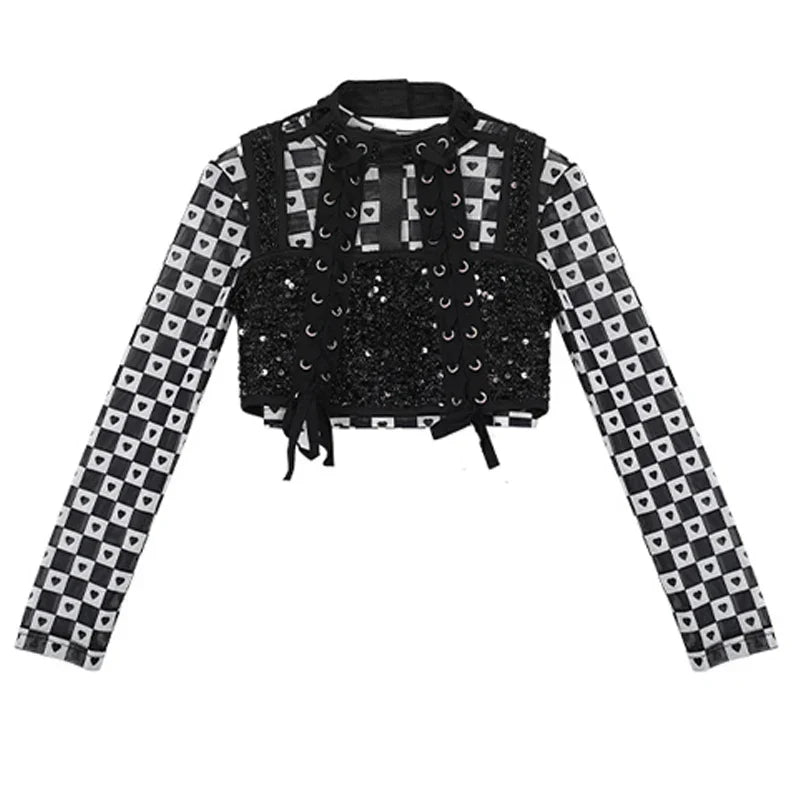 Black Sequins Vest White Pants For Girls Jazz