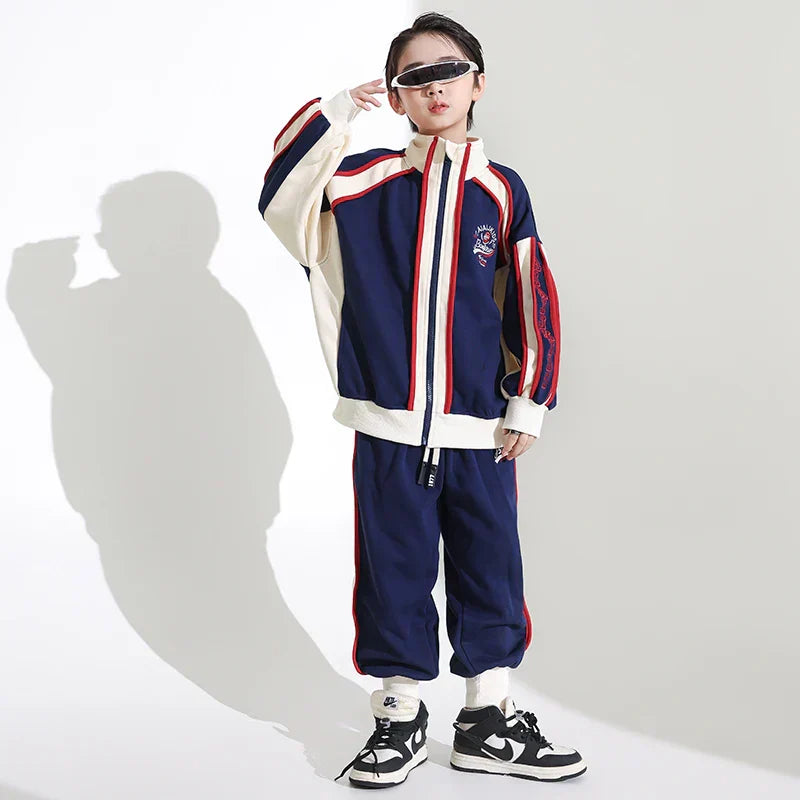 Boys Hip Hop Blue Coat Joggers Girls Sport