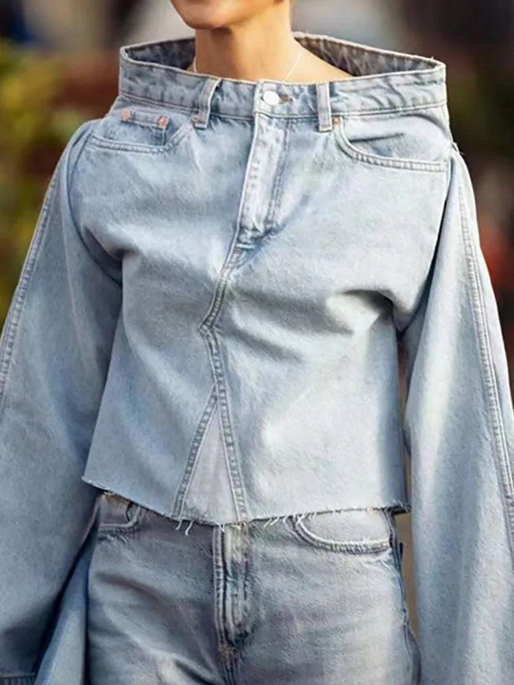 Deat Women' Denim Loose Coat Long Flare Sleeve