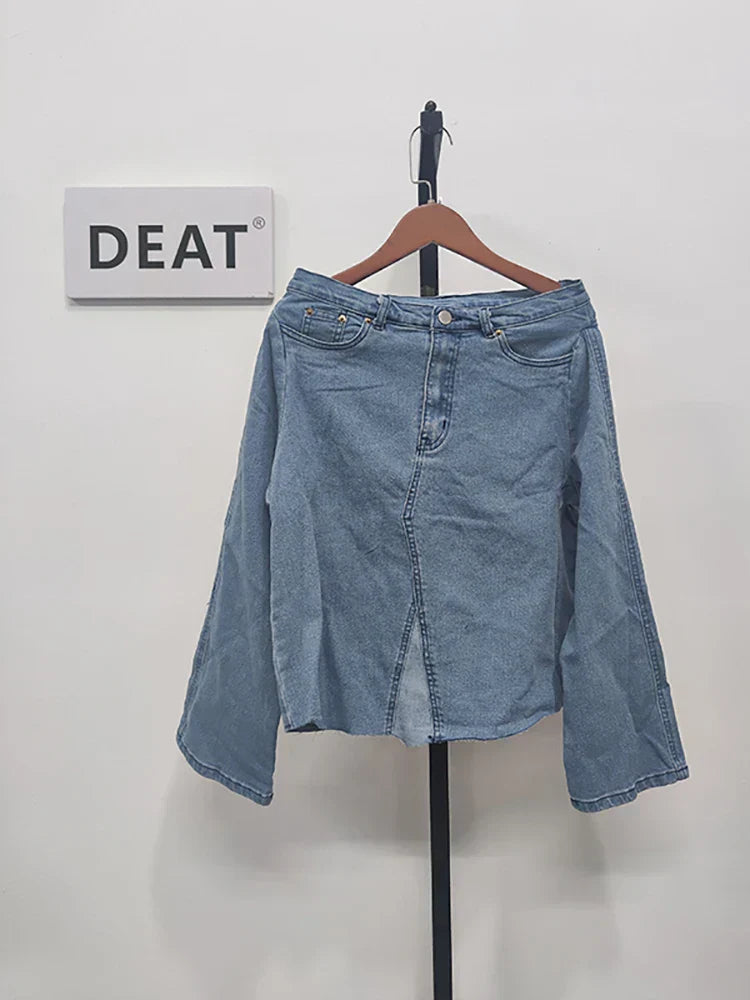 Deat Women' Denim Loose Coat Long Flare Sleeve