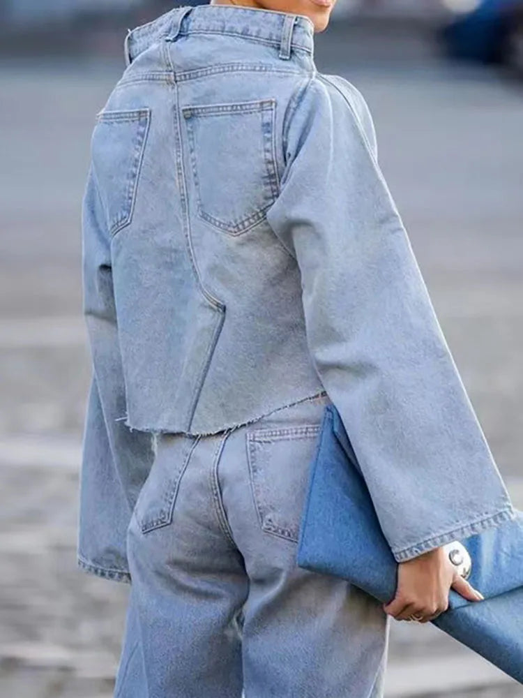 Deat Women' Denim Loose Coat Long Flare Sleeve