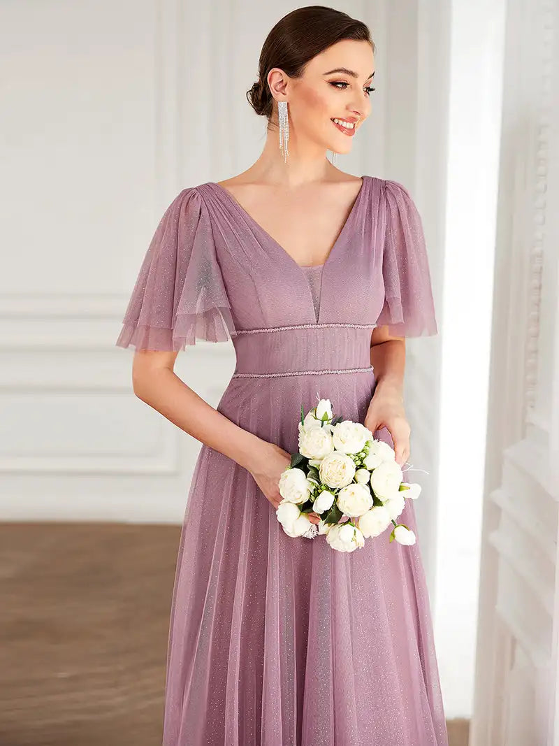 Elegant Evening Dress Long A-Line V Neck High
