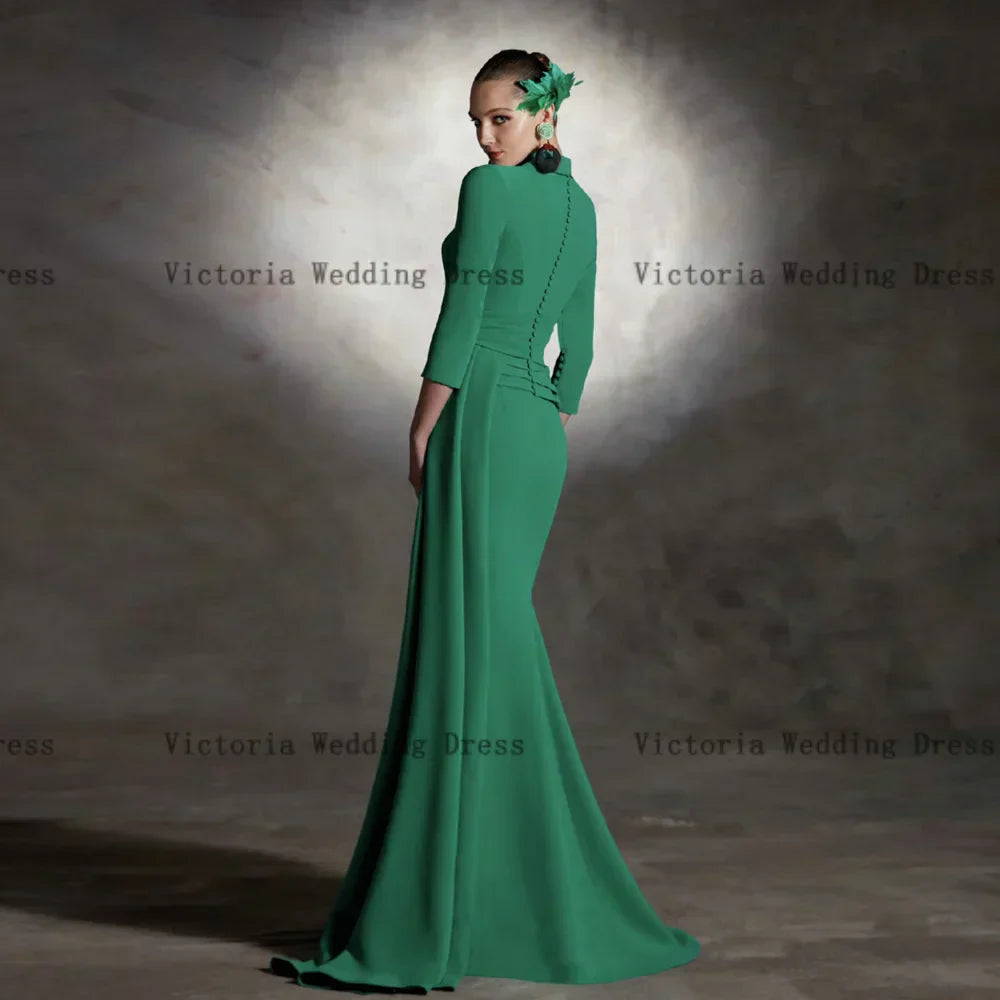 V-Neck, 3/4 Sleeves, Floor-Length Mermaid Gown, 2024