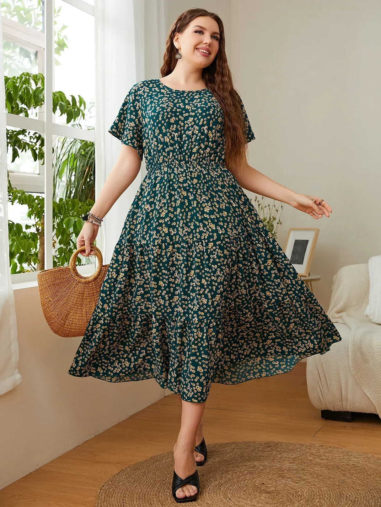 Fashion Big Size Women' Clothing Dress Summer O-Neck