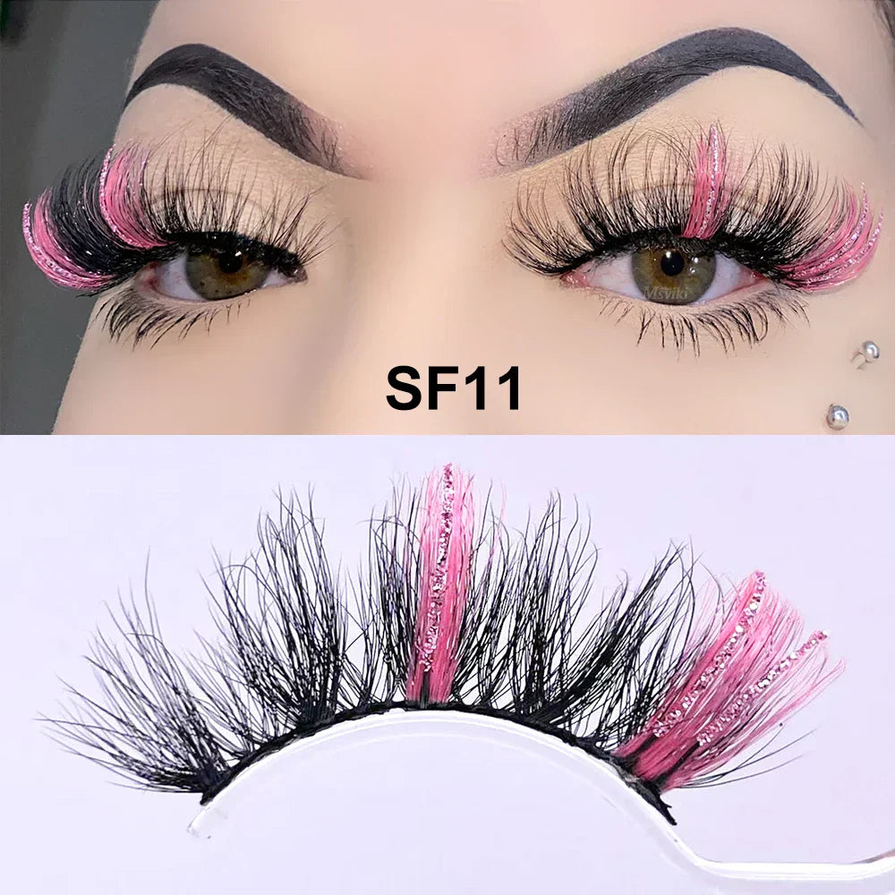 Fluffy Mink Eyelashes Colored Lashes With Glitter