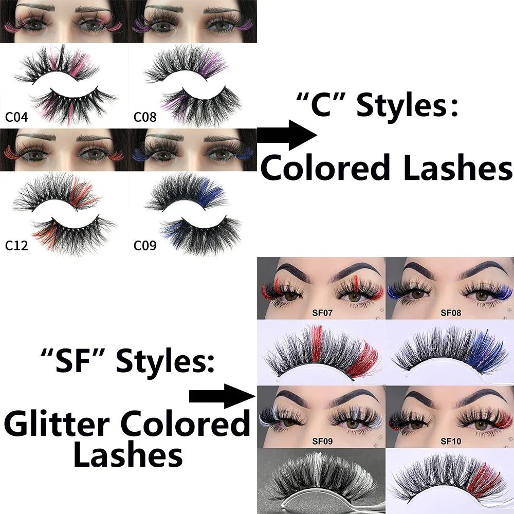 Fluffy Mink Eyelashes Colored Lashes With Glitter