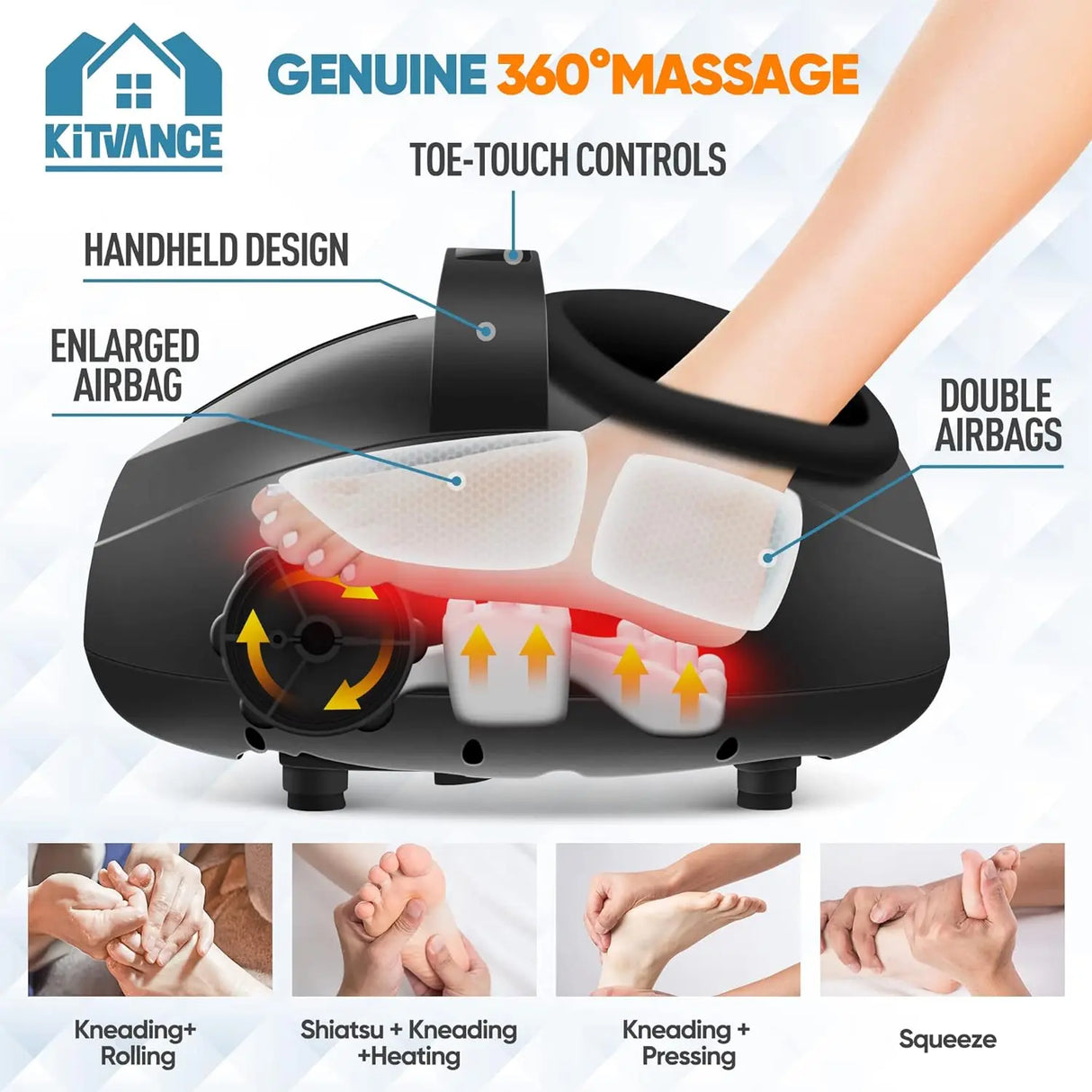 Foot Massager Heating Therapy Hot Compression Shiatsu Knead