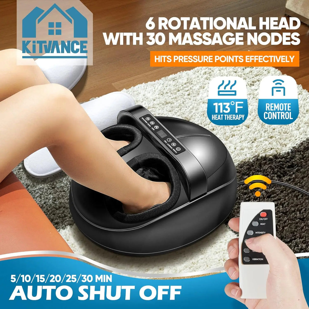 Foot Massager Heating Therapy Hot Compression Shiatsu Knead