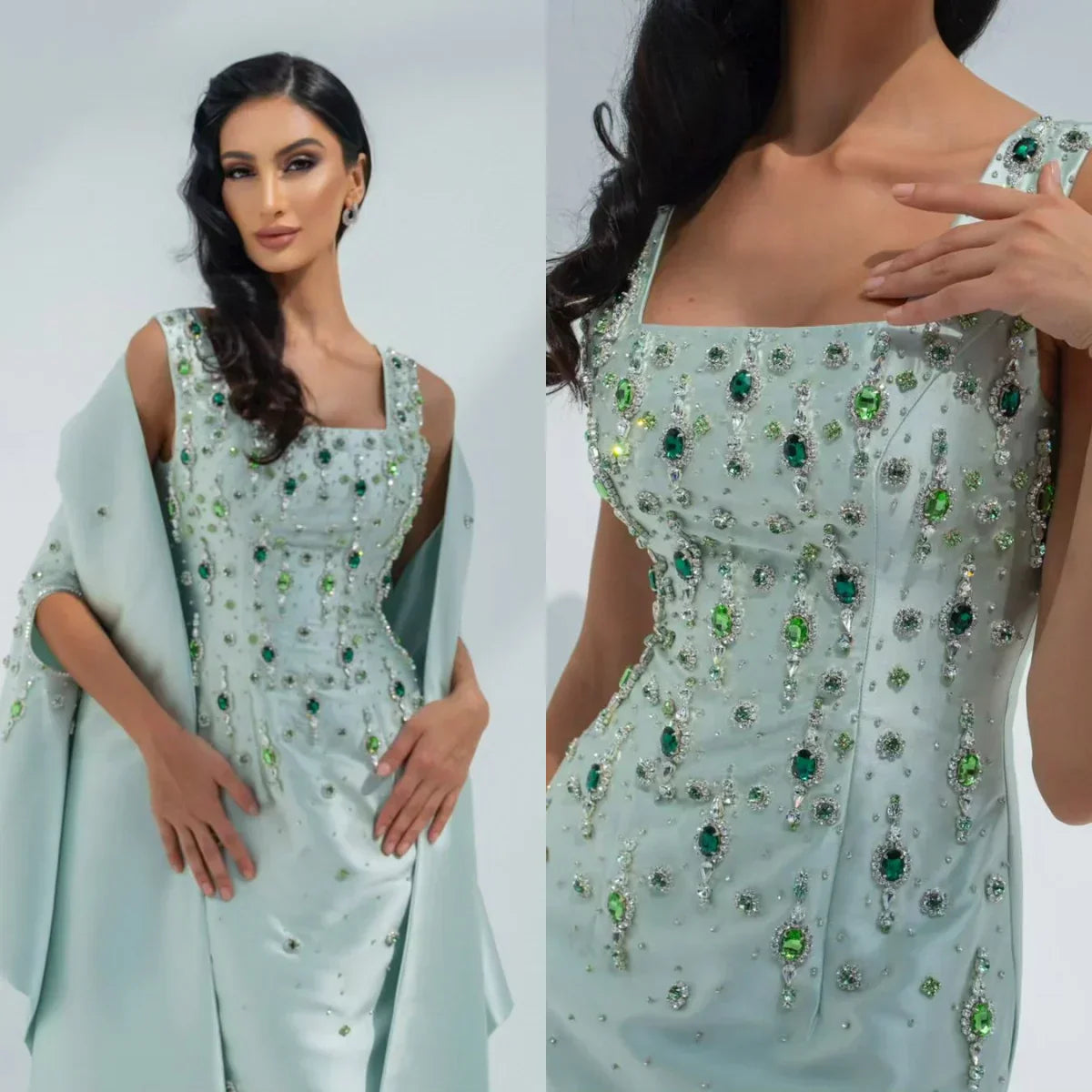 Green Crystal Handbeading Prom Dresses -Piece Jacket Back