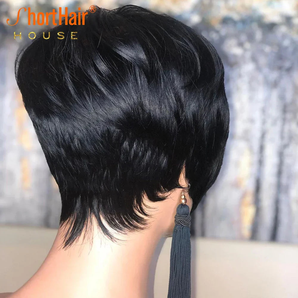Pixie Short Cut Straight Bob Wig With Bangs