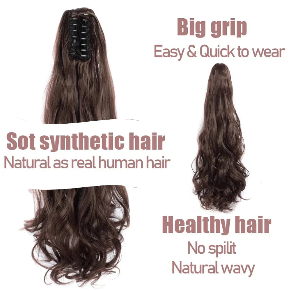 Synthetic Long Wavy Claw Clip On Ponytail Drawstring