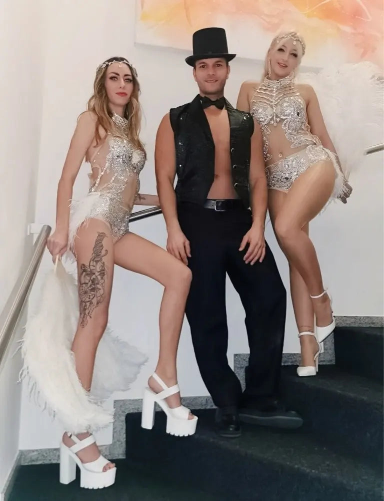 Sparkly Silver Crystals Mesh Bodysuit Women Feather Leotard