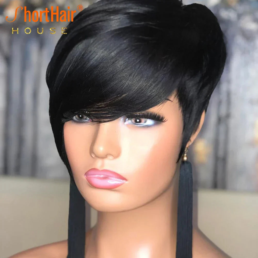 Pixie Short Cut Straight Bob Wig With Bangs