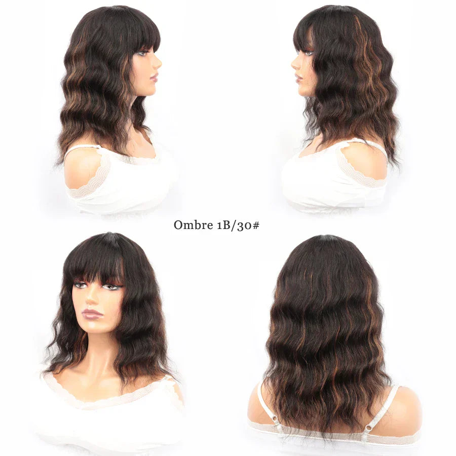 Wet And Wavy Bob Wigs With Bangs Ombre