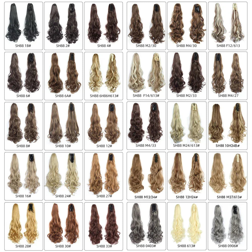 Synthetic Long Wavy Claw Clip On Ponytail Drawstring