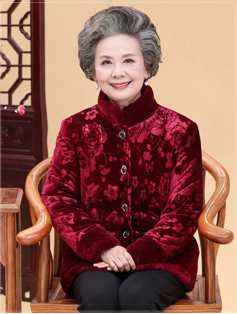 New Middle-Aged Old People Winter Jackets Gold Velvet